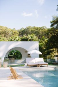 An arched pool house.