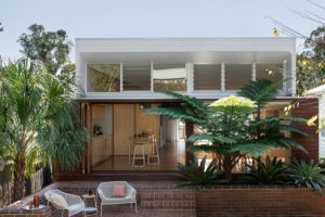 Exterior of brick extension to a Brisbane Queenslander.