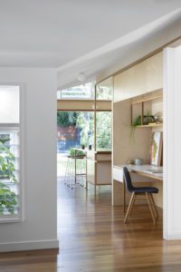 A modern office nook in a Queenslander renovation.