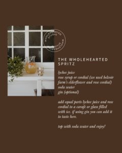 The recipe for a Wholehearted Spritz, featuring lychee and rose flavours.
