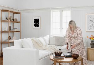 Hayley Jenkin styles a coffee table in her lounge room for James Lane.