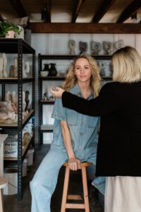 Hayley Jenkin from Wholehearted Studio styling a photo shoot.