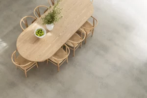 Modern oak dining setting and table styling shown from above.
